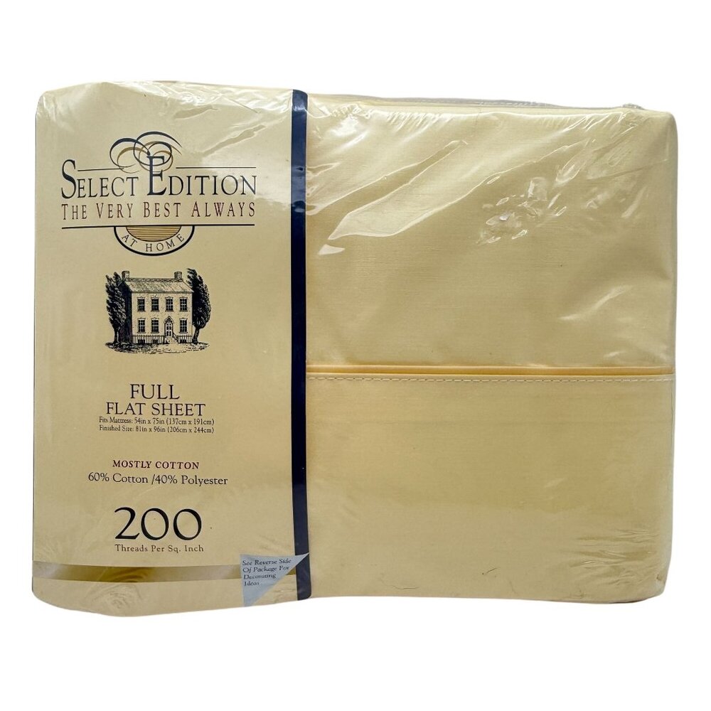 Select Edition Full Flat Sheet Yellow Cotton Blend USA Made Vintage NOS USA Made